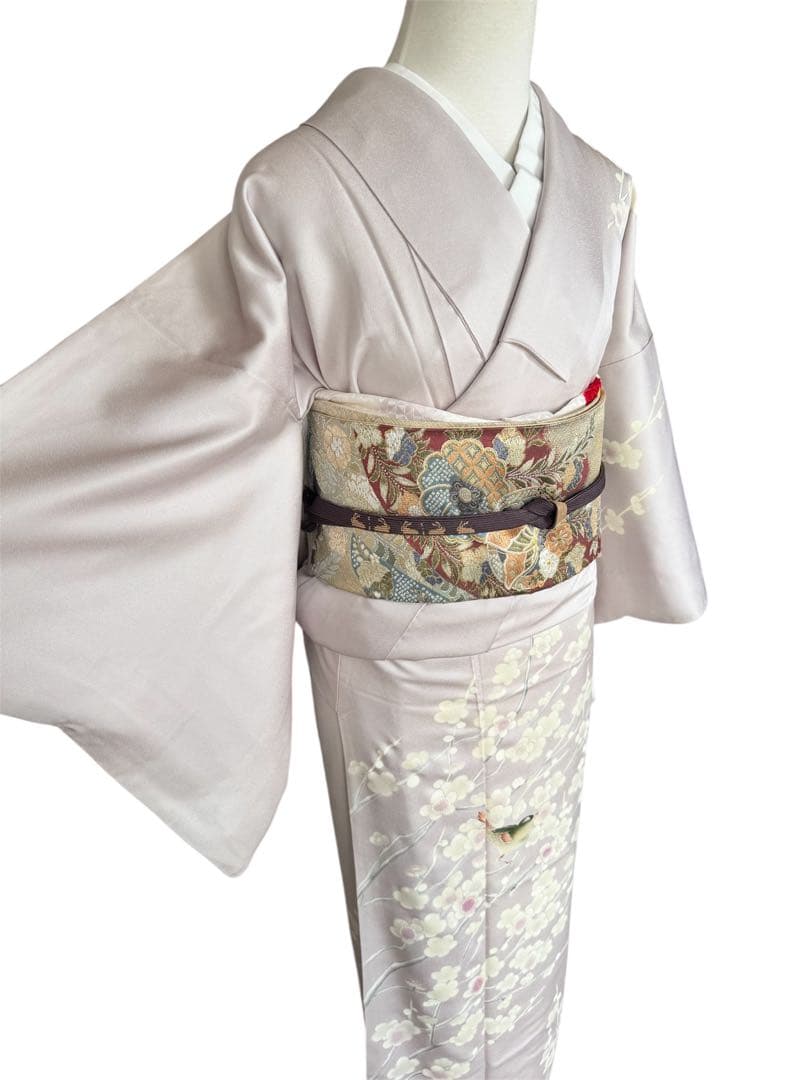 正絹訪問着　友禅染　梅枝　目白