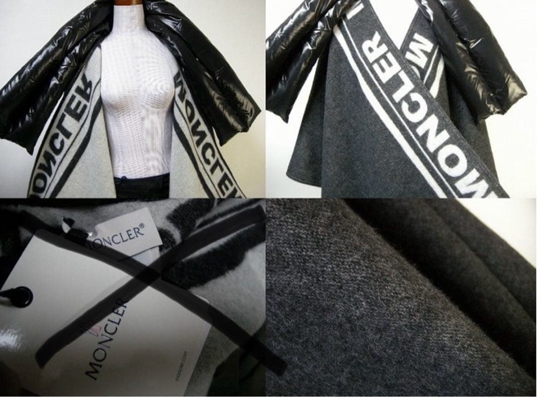 MONCLERモンクレールウールダウン付きポンチョ グレー/ブラック