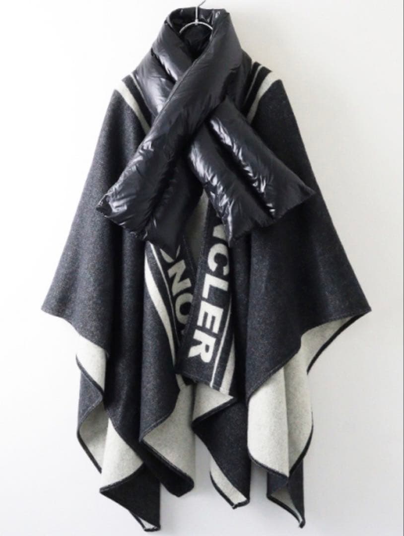 MONCLERモンクレールウールダウン付きポンチョ グレー/ブラック