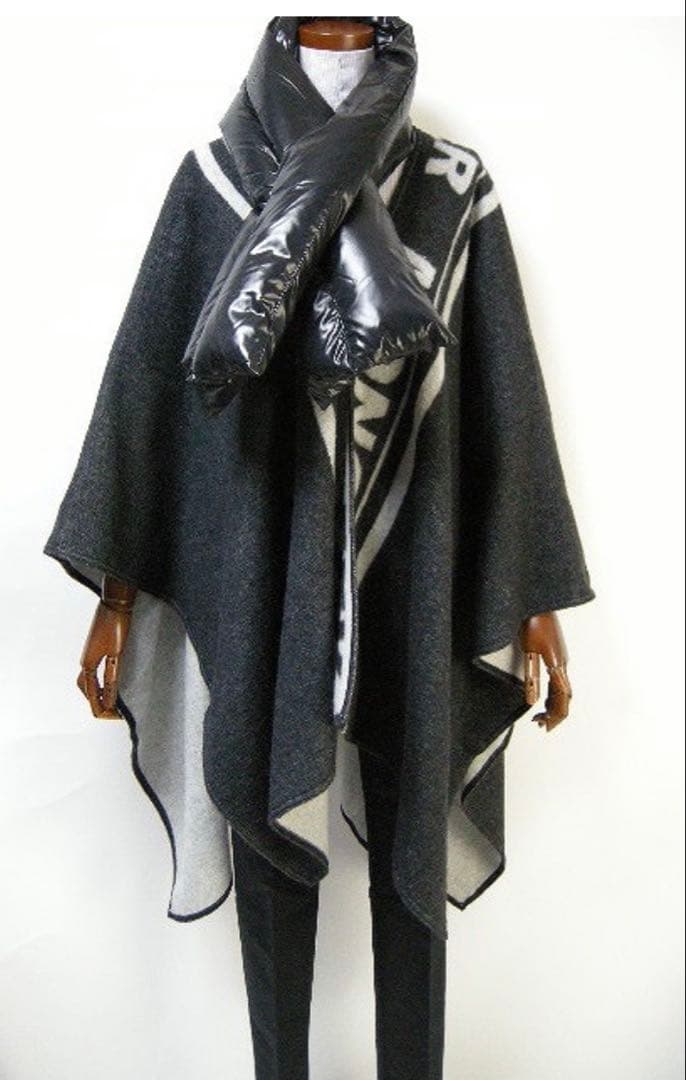 MONCLERモンクレールウールダウン付きポンチョ グレー/ブラック