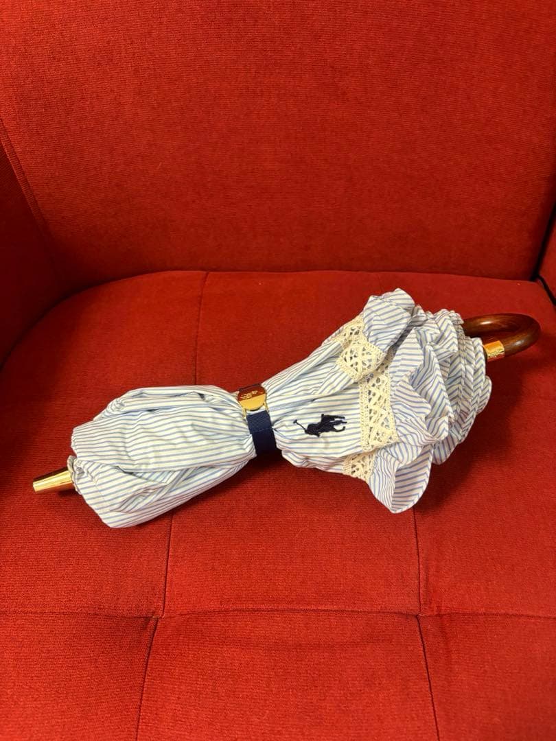 美品RALPH LAURENフリル晴雨兼用折りたたみ日傘　定価15400円