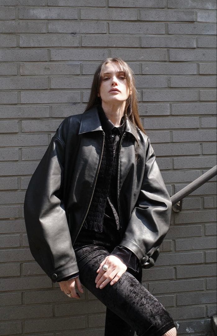 FAKE LEATHER BALLOON JACKETブラック