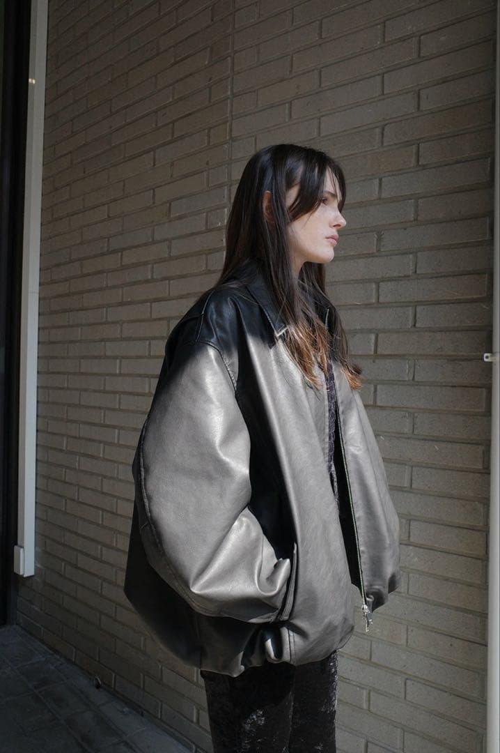 FAKE LEATHER BALLOON JACKETブラック