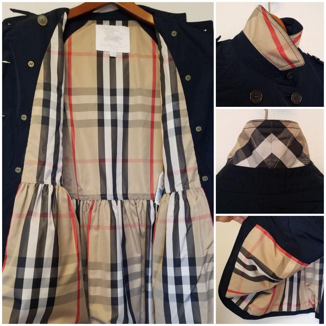 未使用近い人気バーバリーチルドレンハーフコート 美品 ベージュ紺キッズ大人○良品