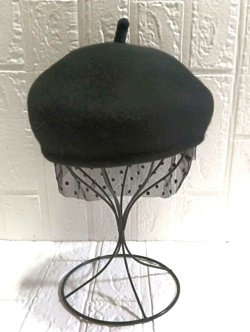 Maison Michel ドット柄チュール付きベレー帽　黒