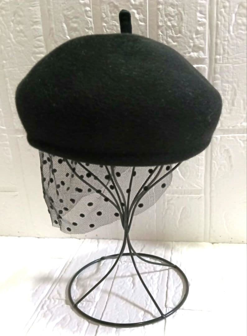 Maison Michel ドット柄チュール付きベレー帽　黒