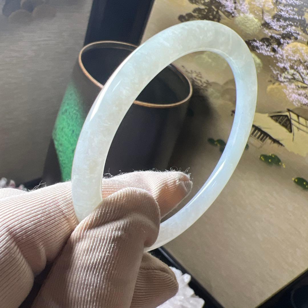 本翡翠、入門用、 氷種細身バングル　〜54