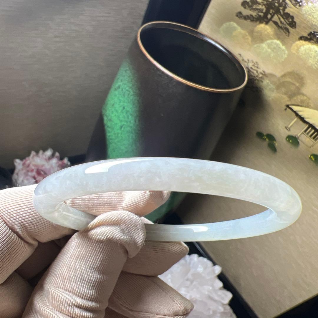 本翡翠、入門用、 氷種細身バングル　〜54