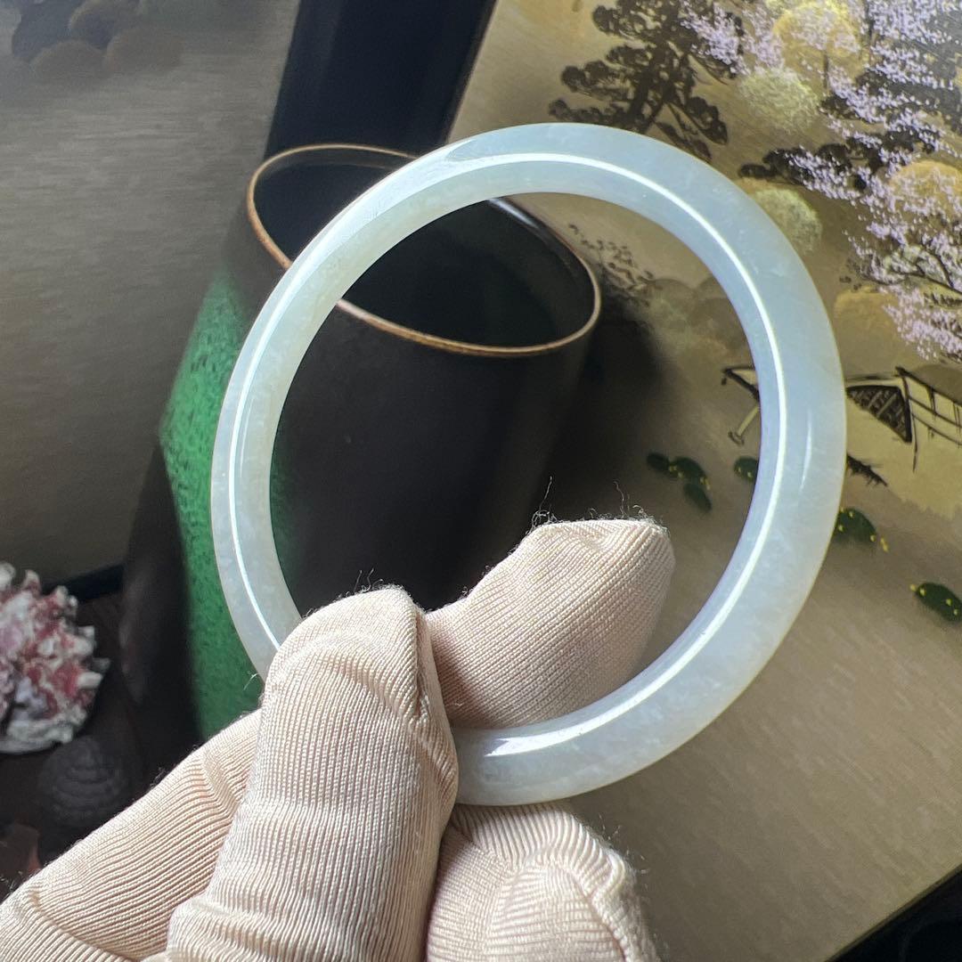 本翡翠、入門用、 氷種細身バングル　〜54