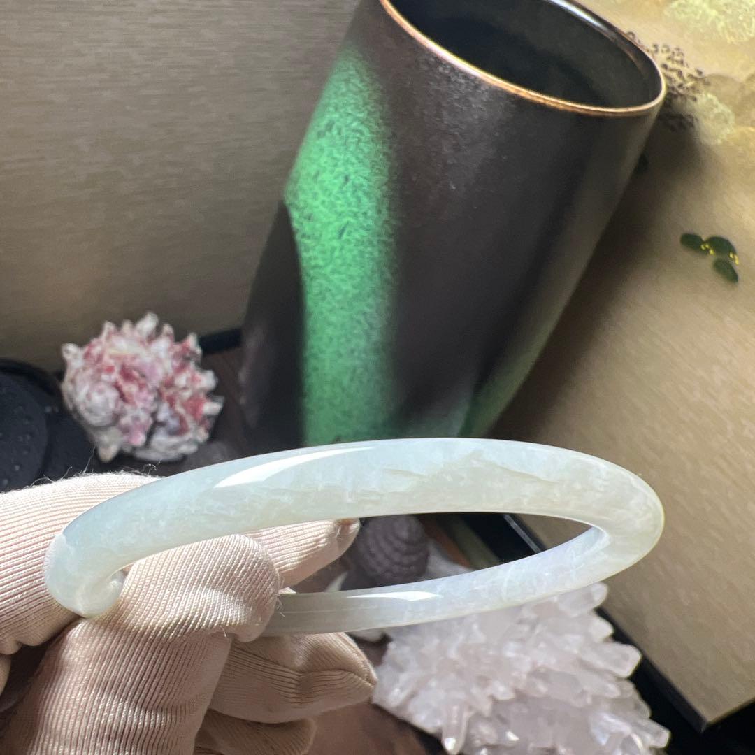 本翡翠、入門用、 氷種細身バングル　〜54