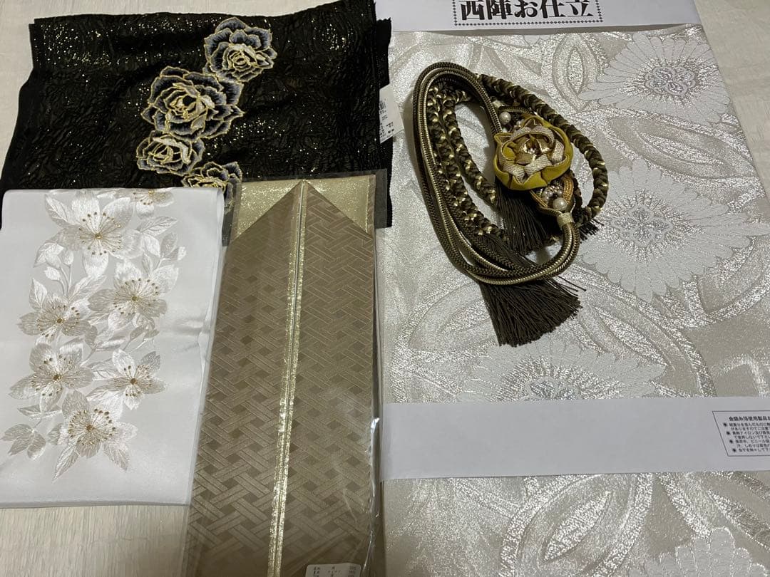 くすんだ黒 墨色 正絹振袖 全て揃ったフルセット M～トール