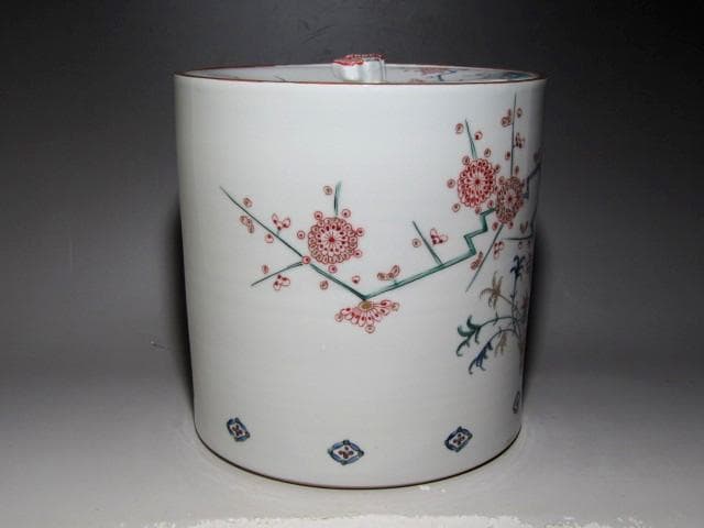 人間国宝 十三代酒井田柿右衛門　錦花鳥文水指　大変美しい作品ｔ867