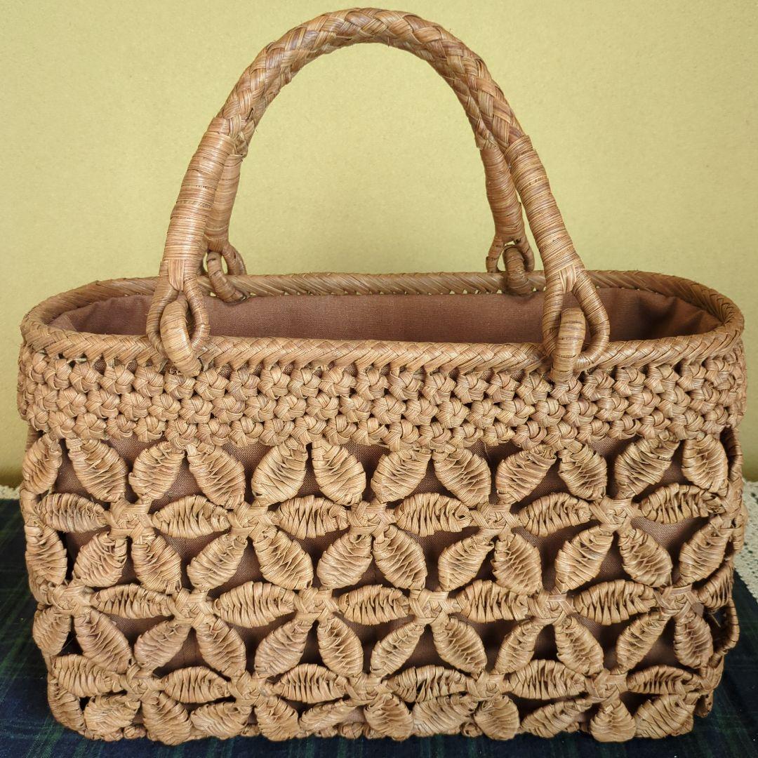 ●新品同様●山葡萄かごバッグ あけびかご籠 六角花結び編み カゴヤ