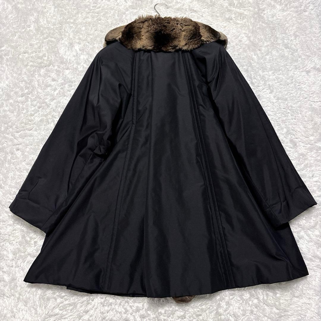 ミラショーン チンチラ シルク ファーコート ロングコート 毛皮コート 黒 40
