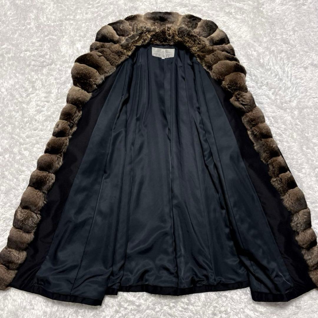 ミラショーン チンチラ シルク ファーコート ロングコート 毛皮コート 黒 40