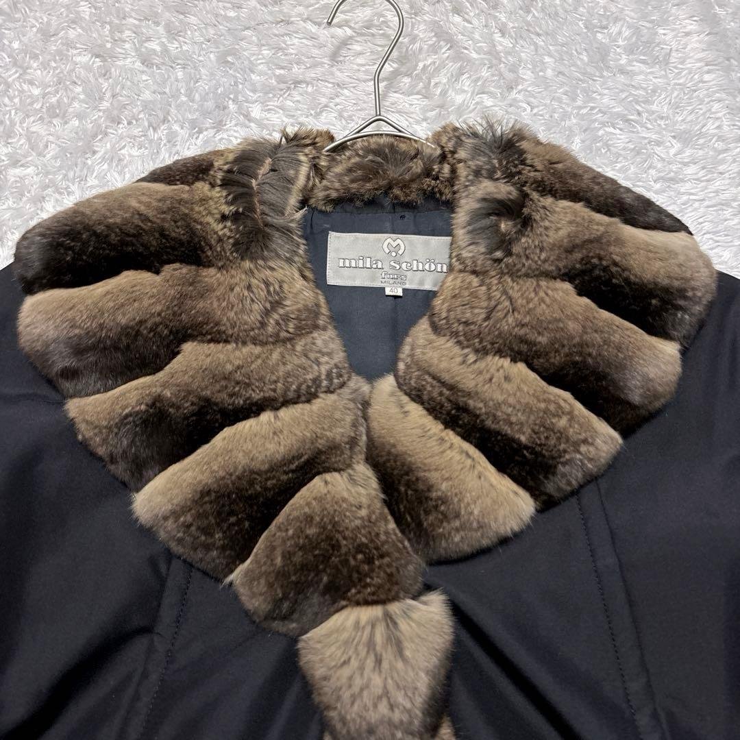 ミラショーン チンチラ シルク ファーコート ロングコート 毛皮コート 黒 40