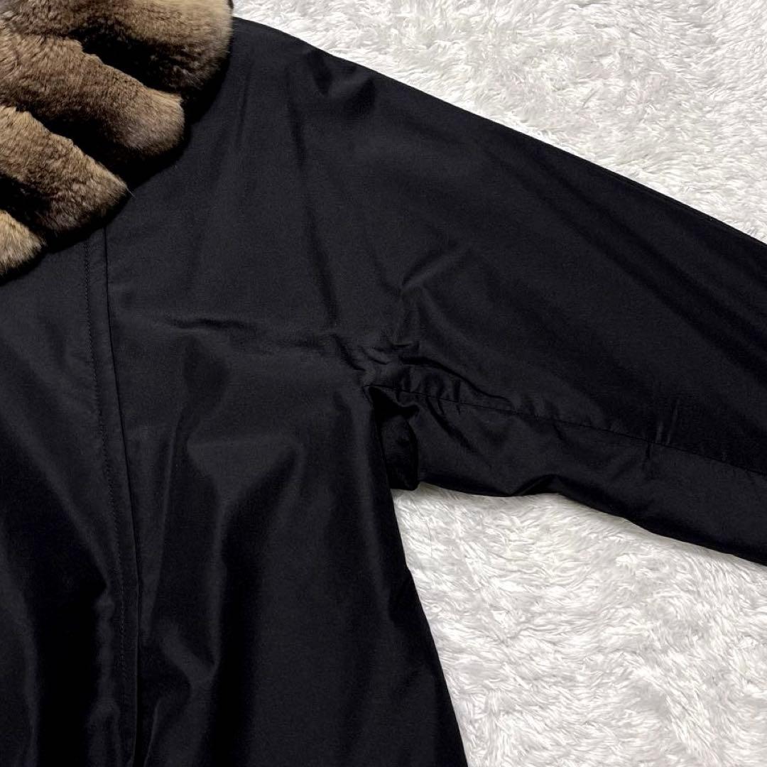 ミラショーン チンチラ シルク ファーコート ロングコート 毛皮コート 黒 40