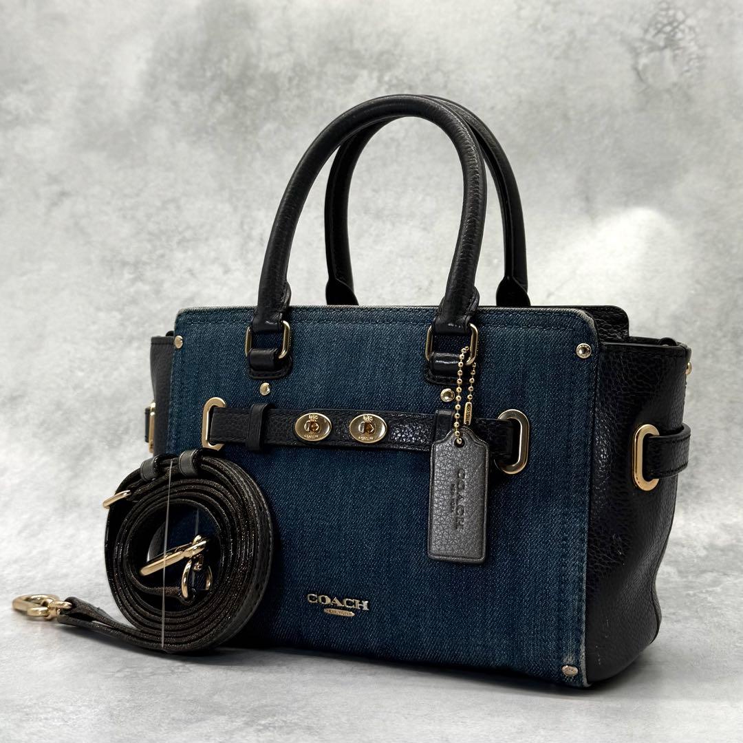 りい COACH コーチ ショルダーバッグ 2way デニム ターンロック