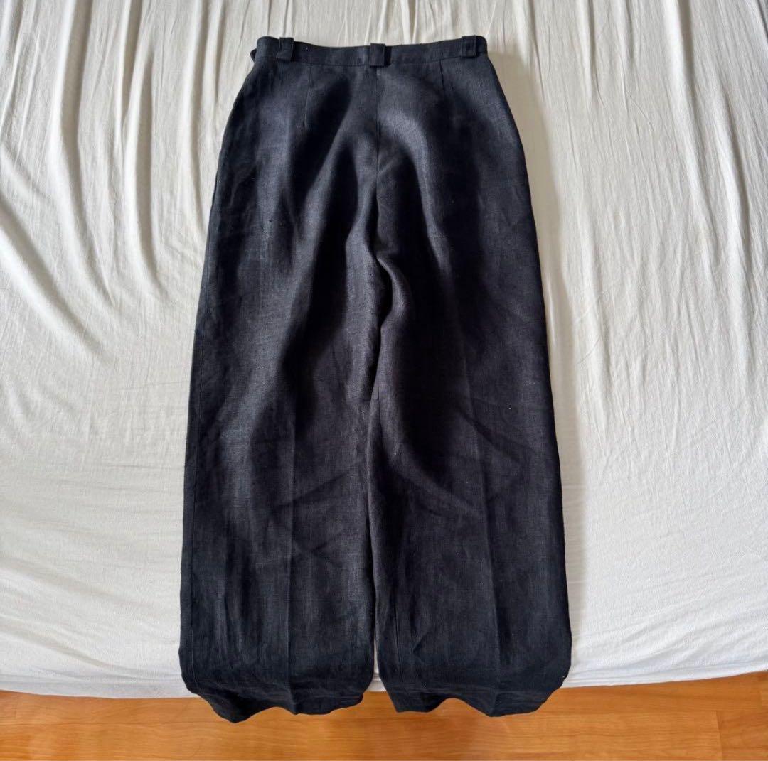 パンツ 2tuck black linen slacks pants
