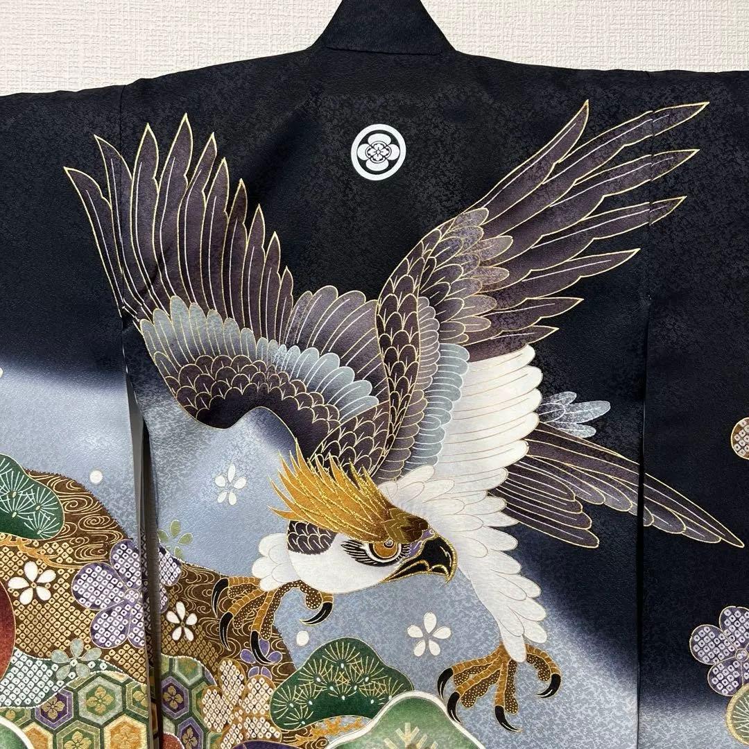 お宮参り 男児 祝い着 掛け着 熨斗目 鷹 黒◎美品