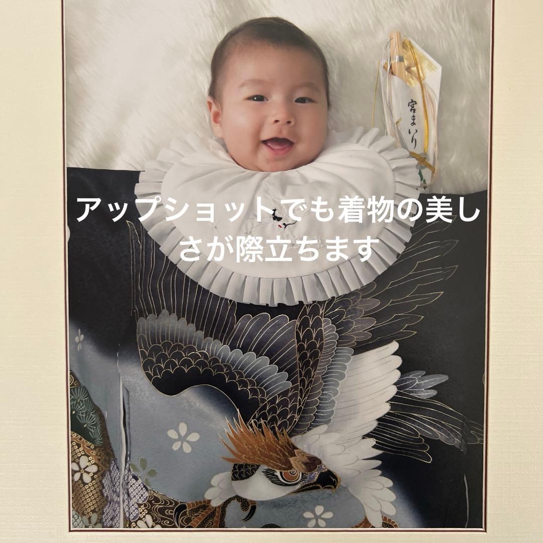 お宮参り 男児 祝い着 掛け着 熨斗目 鷹 黒◎美品