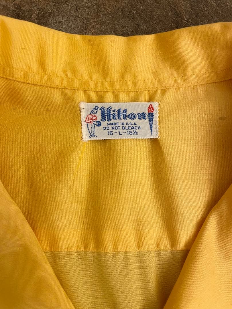 70s HILTON（ヒルトン）青タグ ボーリングシャツ 豪華刺繍 L