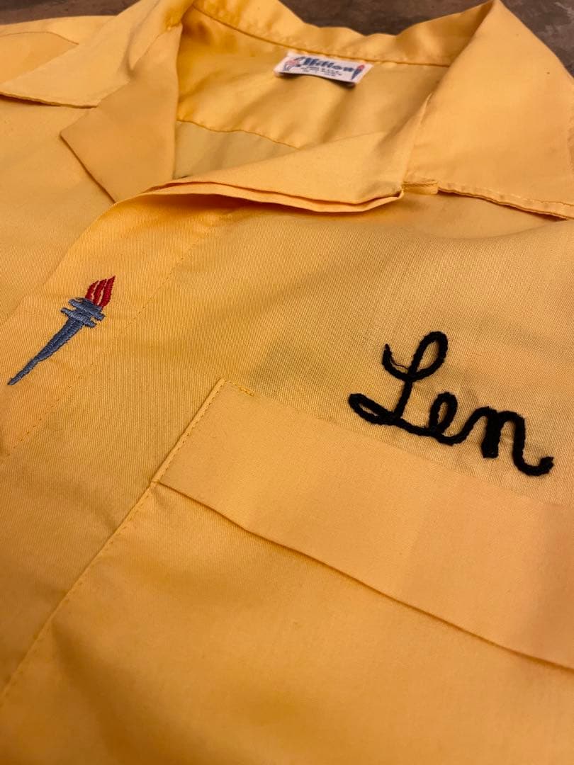 70s HILTON（ヒルトン）青タグ ボーリングシャツ 豪華刺繍 L