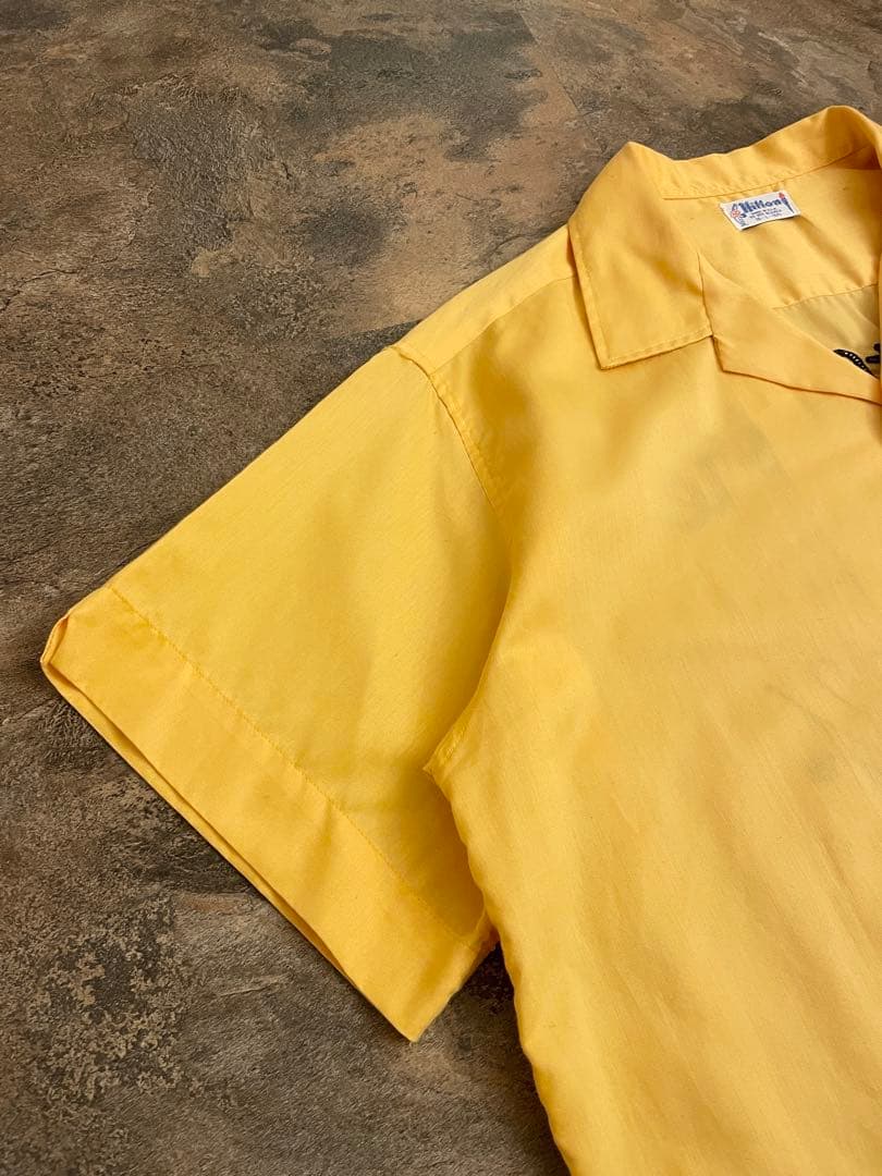 70s HILTON（ヒルトン）青タグ ボーリングシャツ 豪華刺繍 L