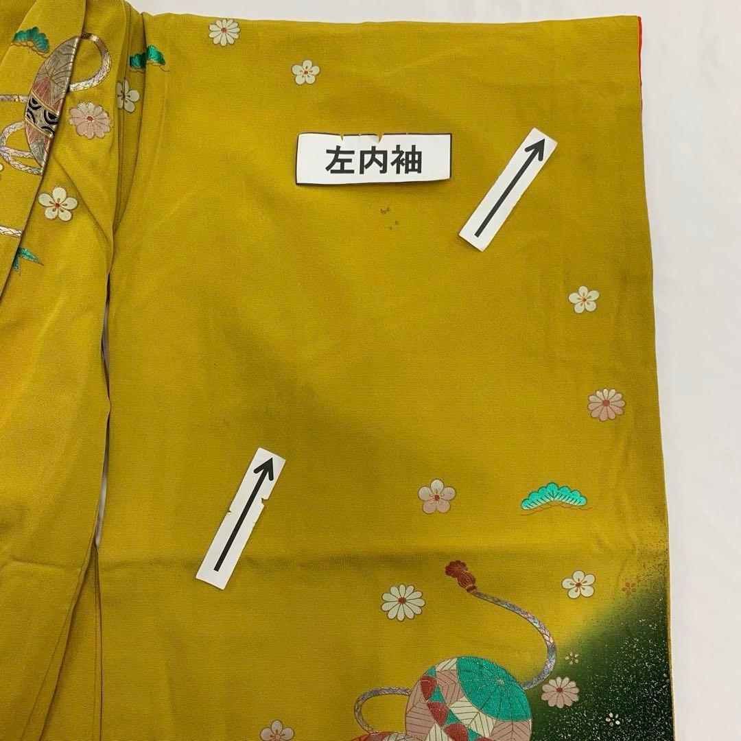 512agu13□七五三 7歳 女児 着物＆長襦袢 金彩 鞠 花□状態良好