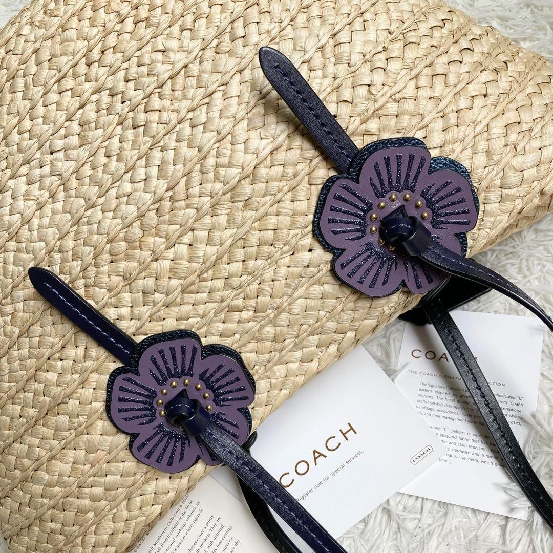 【極美品】COACH コーチ 68610 ラフィアトートバッグ フラワー 花柄