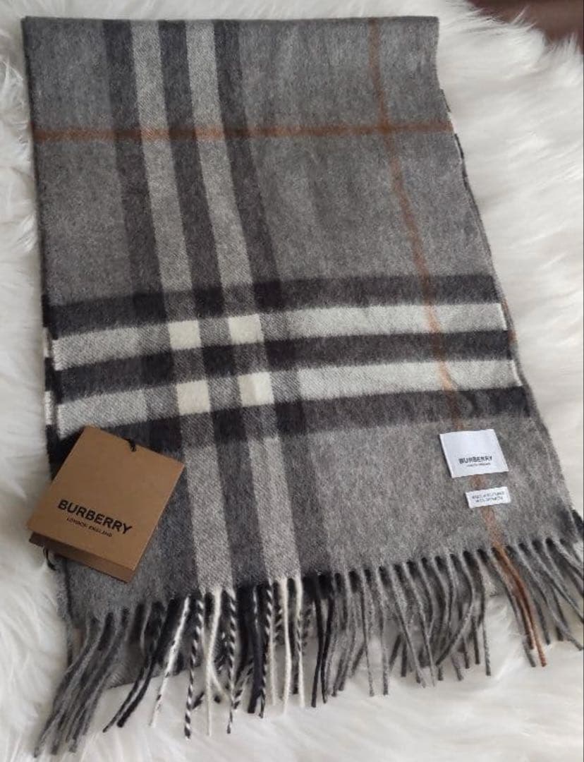 新品 BURBERRY カシミアマフラー グレーチェック