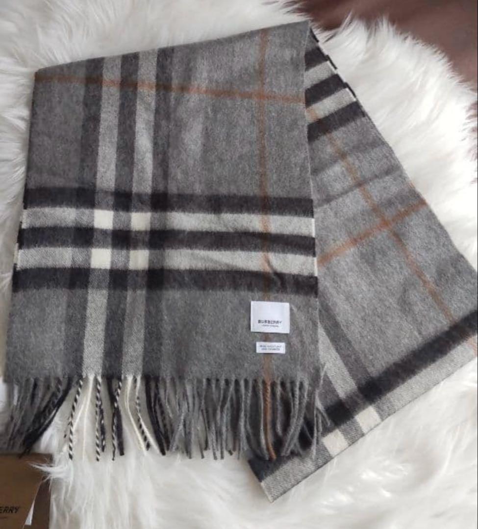 新品 BURBERRY カシミアマフラー グレーチェック