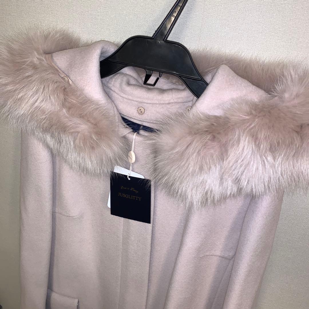 新品、ジャスグリッティ、ベージュ、3ウェイ　フォックスファーフード、ウールコート