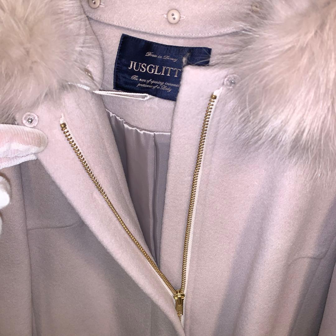 新品、ジャスグリッティ、ベージュ、3ウェイ　フォックスファーフード、ウールコート