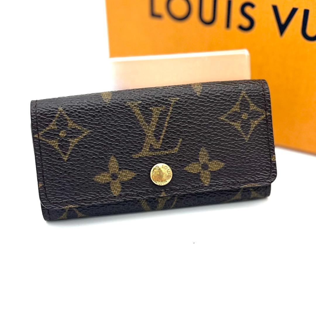 【美品】ルイヴィトン キーケース ミュルティクレ4 レザー モノグラム ブラウン