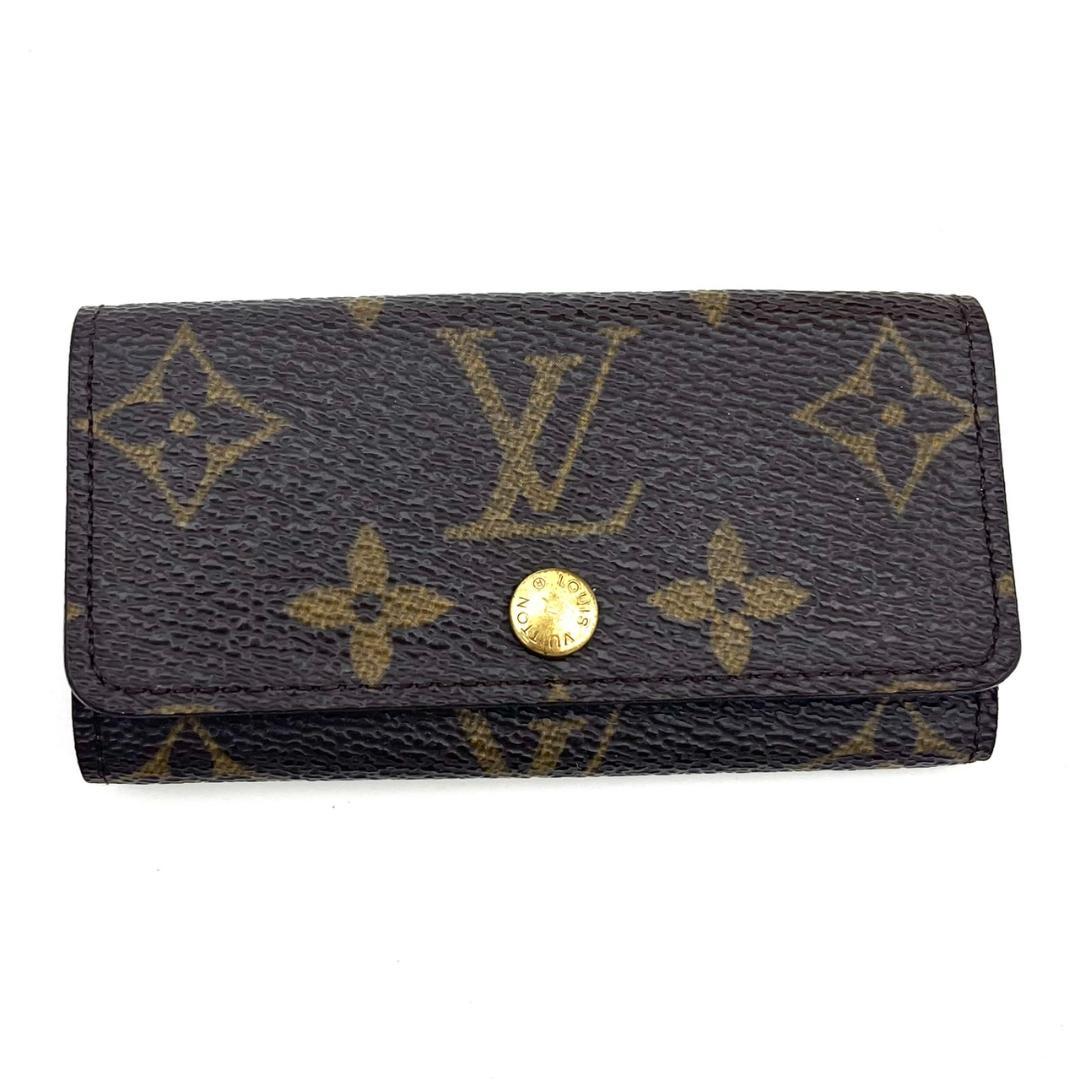 【美品】ルイヴィトン キーケース ミュルティクレ4 レザー モノグラム ブラウン