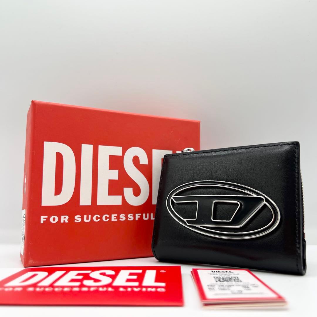 新品未使用✨DIESEL 二つ折り財布 オーバルDロゴ レザー 黒 25SS