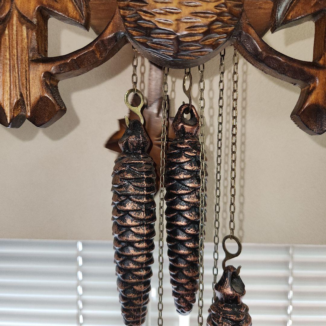 【ドイツ製】木製柱時計 錘式鳩時計　ドイツ森の時計　からくり鳩時計　説明書付