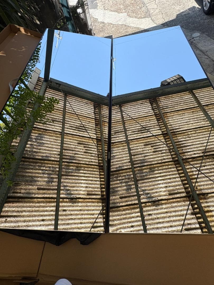 【中古】折り畳み 割れない鏡 ダンスミラー 60cmx2枚 黒 13番