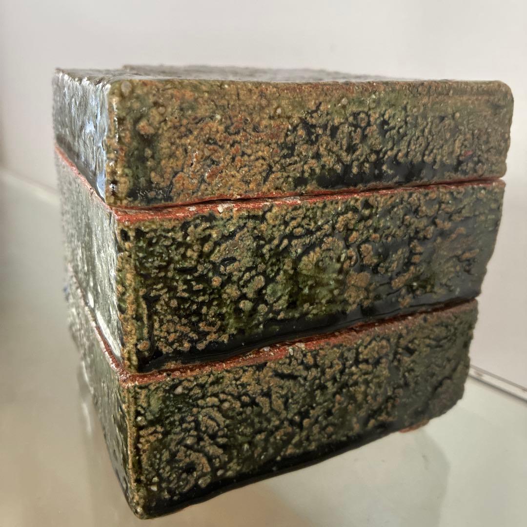 陶芸家　金本卓也氏　奈良県　陶器　二段お重　織部