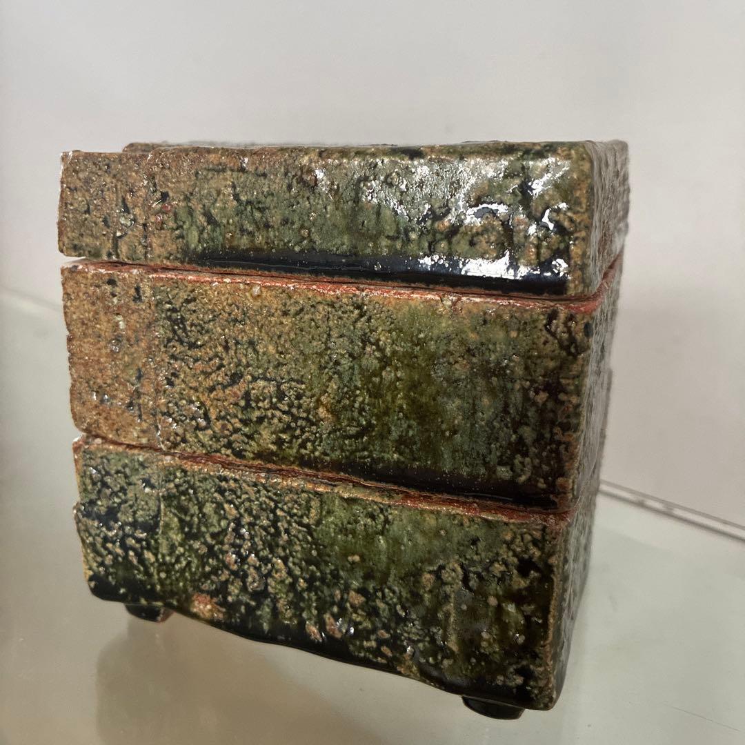 陶芸家　金本卓也氏　奈良県　陶器　二段お重　織部