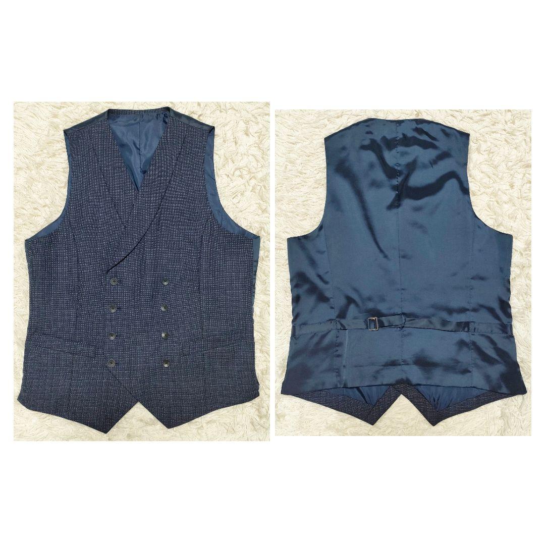 美品　裏地ペイズリー　スーツセレクト　3ピース　スーツ　紺　メンズ　AB7　XL