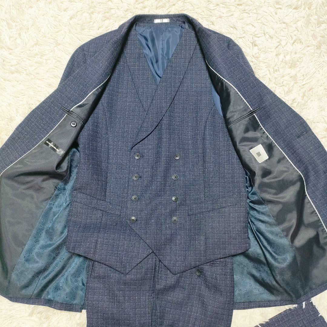 美品　裏地ペイズリー　スーツセレクト　3ピース　スーツ　紺　メンズ　AB7　XL
