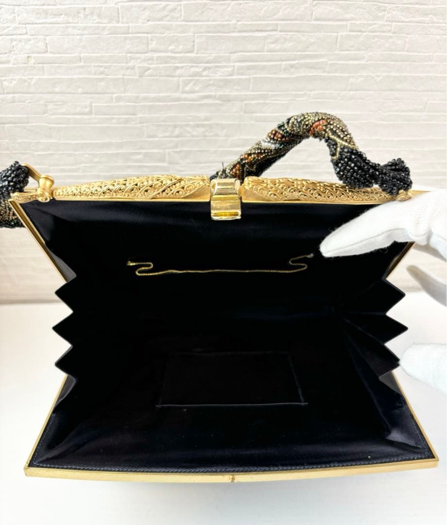 【美品】【柏ビーズ】 ビーズバッグ　ハンドバッグ パーティバッグ　黒