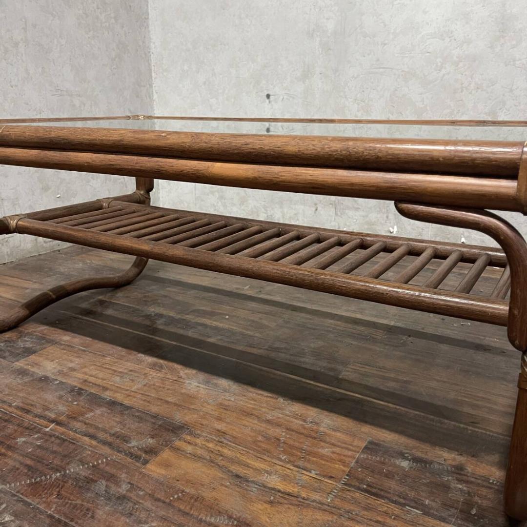 ラタン ガラステーブル センターテーブル ローテーブル コーヒーテーブル