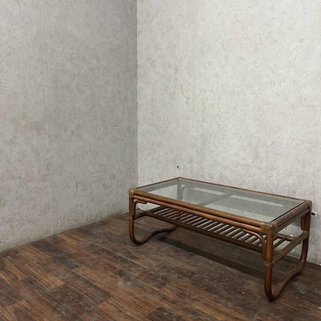 ラタン ガラステーブル センターテーブル ローテーブル コーヒーテーブル