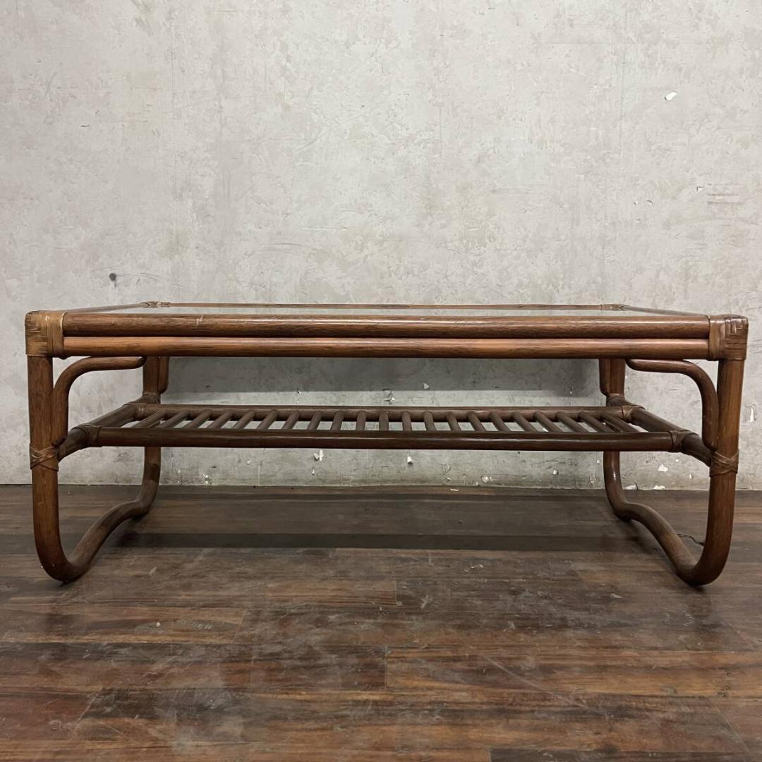 ラタン ガラステーブル センターテーブル ローテーブル コーヒーテーブル