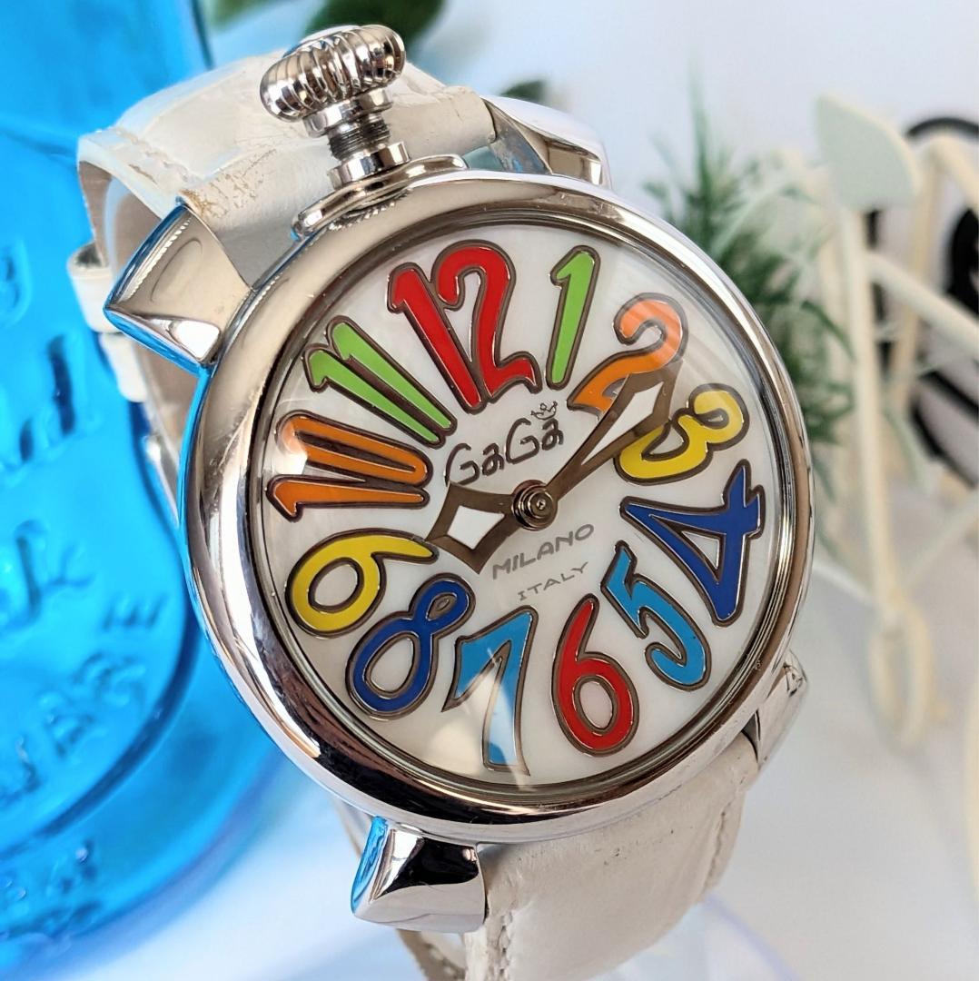 良品＆希少 ガガミラノ レディース腕時計マニュアーレ40 ホワイト個性派 伊太利