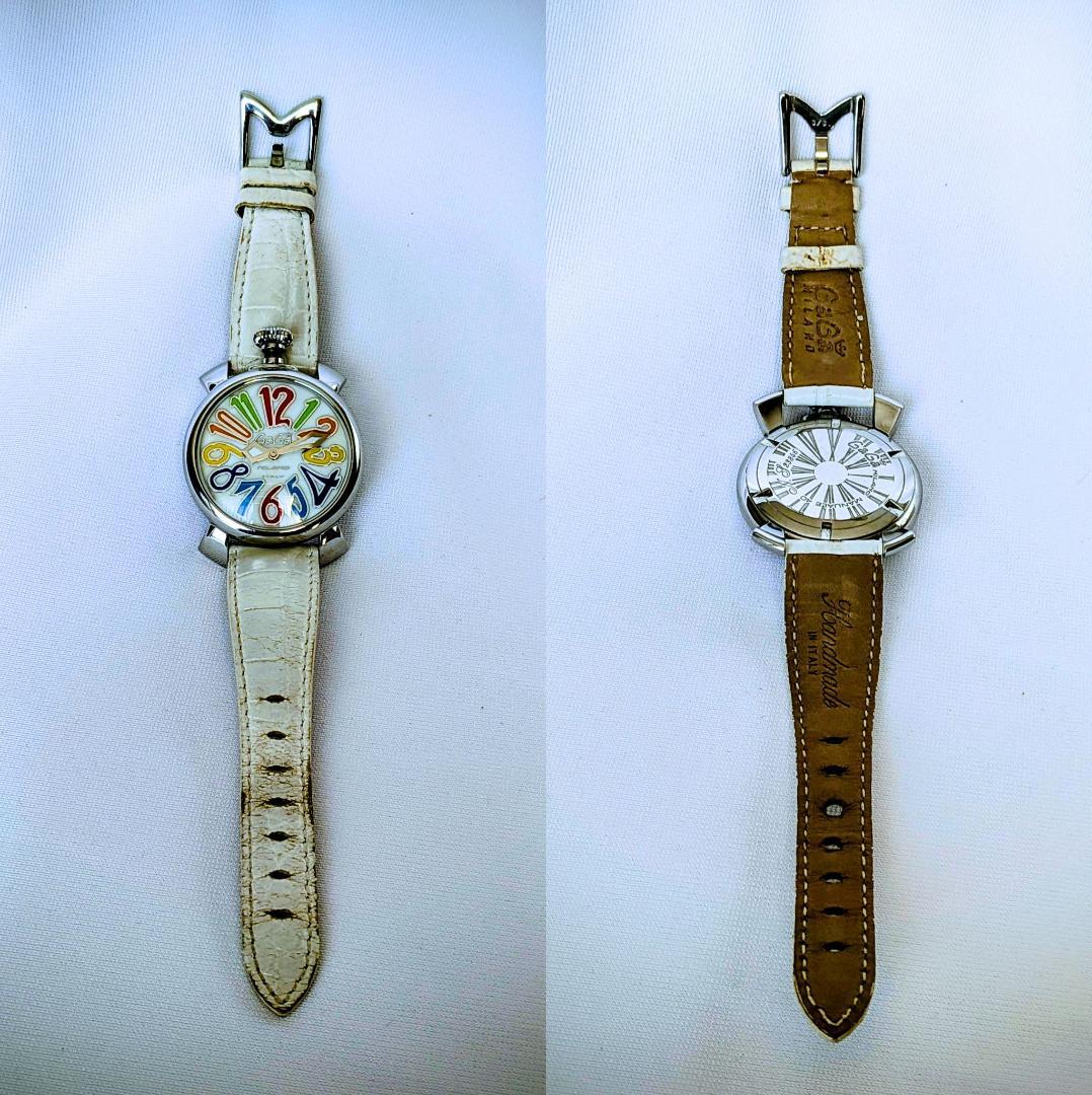 良品＆希少 ガガミラノ レディース腕時計マニュアーレ40 ホワイト個性派 伊太利