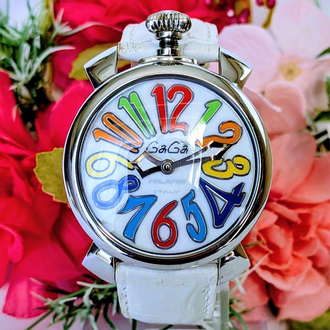 良品＆希少 ガガミラノ レディース腕時計マニュアーレ40 ホワイト個性派 伊太利